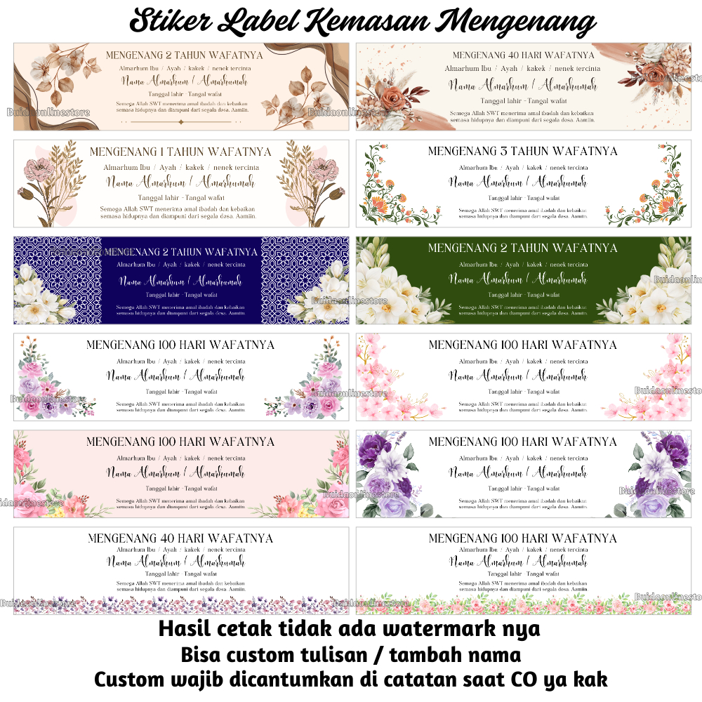 Jual Stiker Sticker Mengenang 7 40 100 hari 1 2 3 tahun wafatnya ...