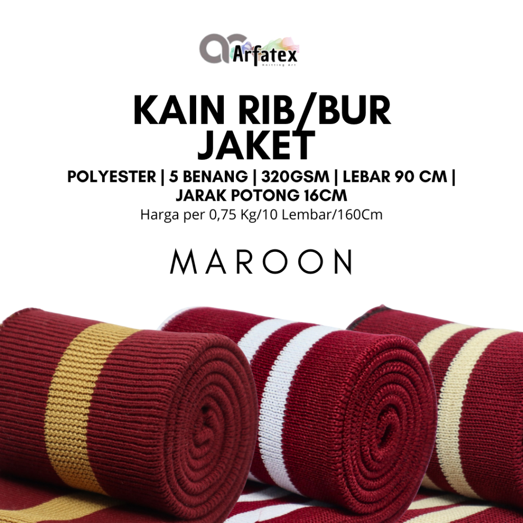 Jual Kain rib bur jaket poliester maroon rajut premium lebar kain 90cm ...