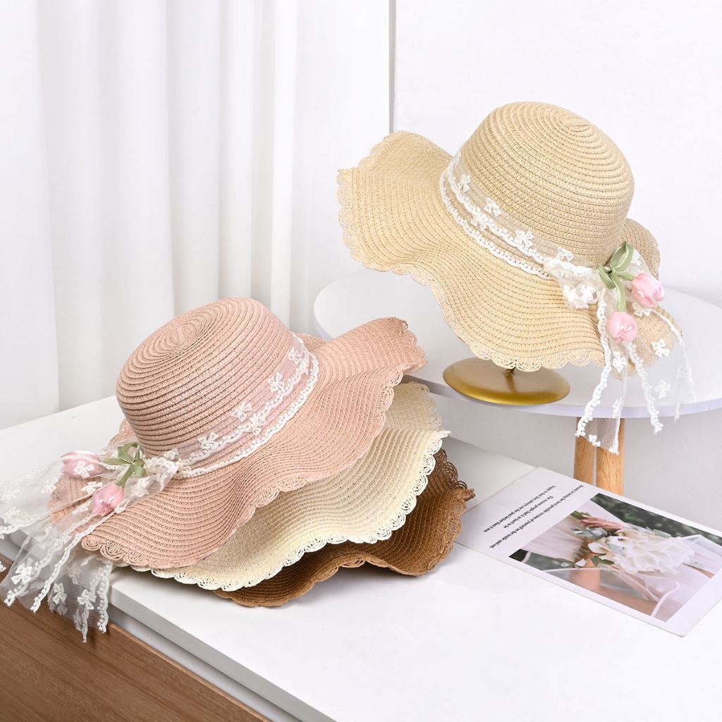 Jual TOPI PANTAI JERAMI GELOMBANG RENDA HIASAN BUNGA TULIP | Shopee ...