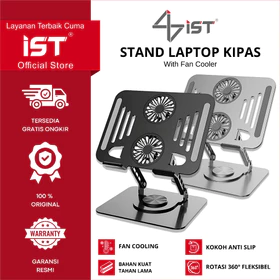 IST Laptop Stand Foldable 360° Rotasi 2 Kipas Cooling Pad Pendingin Portabel Penopang Laptop