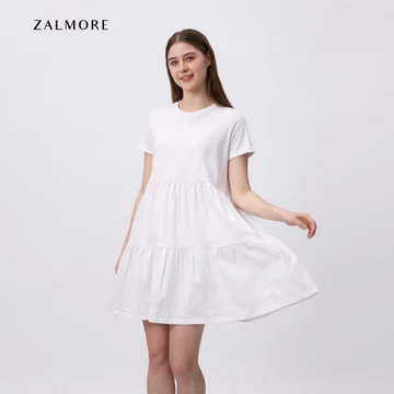 Zalmore Flowy Ruffled Mini Dress LUMA Cotton™ Premium Dress Wanita Lembut Ringan Sejuk Anti