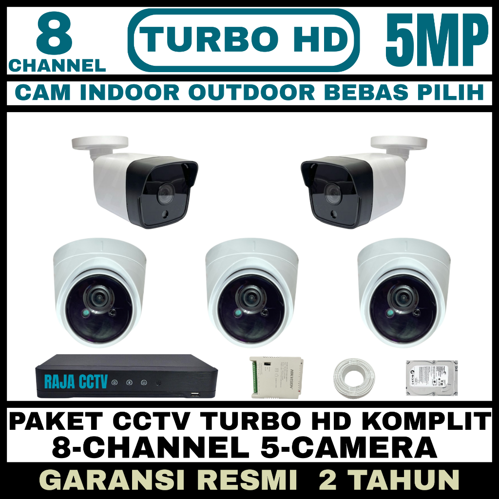 Jual PAKET CCTV 5MP 8 CHANNEL 5 KAMERA 5MP TURBO HD 1080P CAMERA CCTV ...