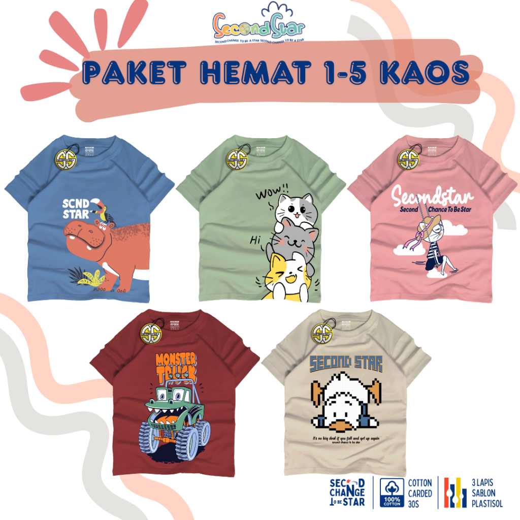 Paket Hemat Kaos Anak Premium Second Star