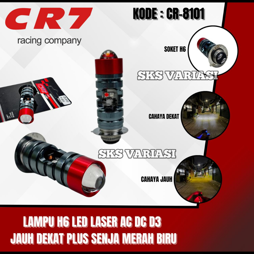 Jual Lampu LED Utama Bohlam H6 Laser CR7 8101 High Low Plus Senja AC DC ...