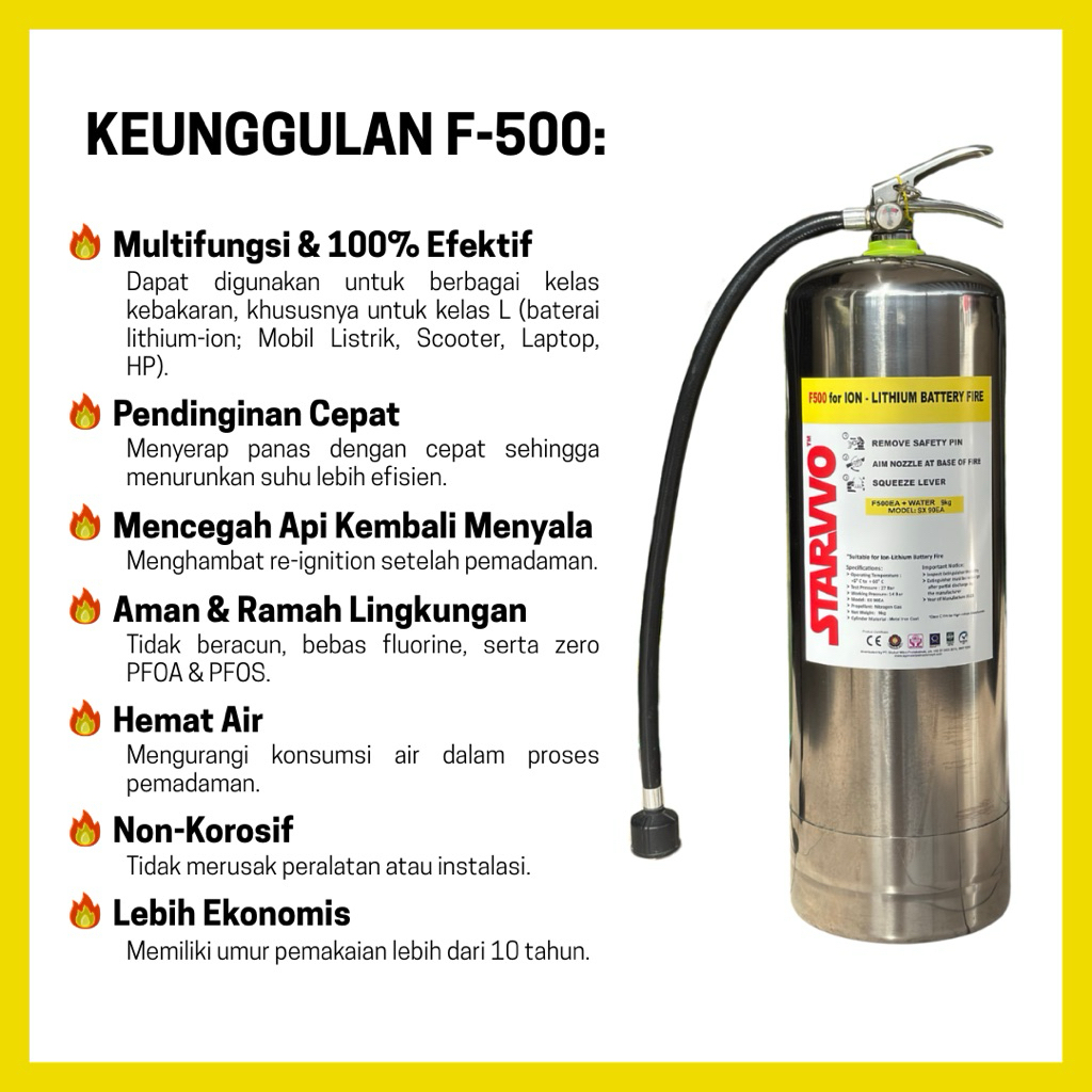 Jual APAR 9 KG | F500 STARVVO Portable Fire Extinguisher Lithium | F ...