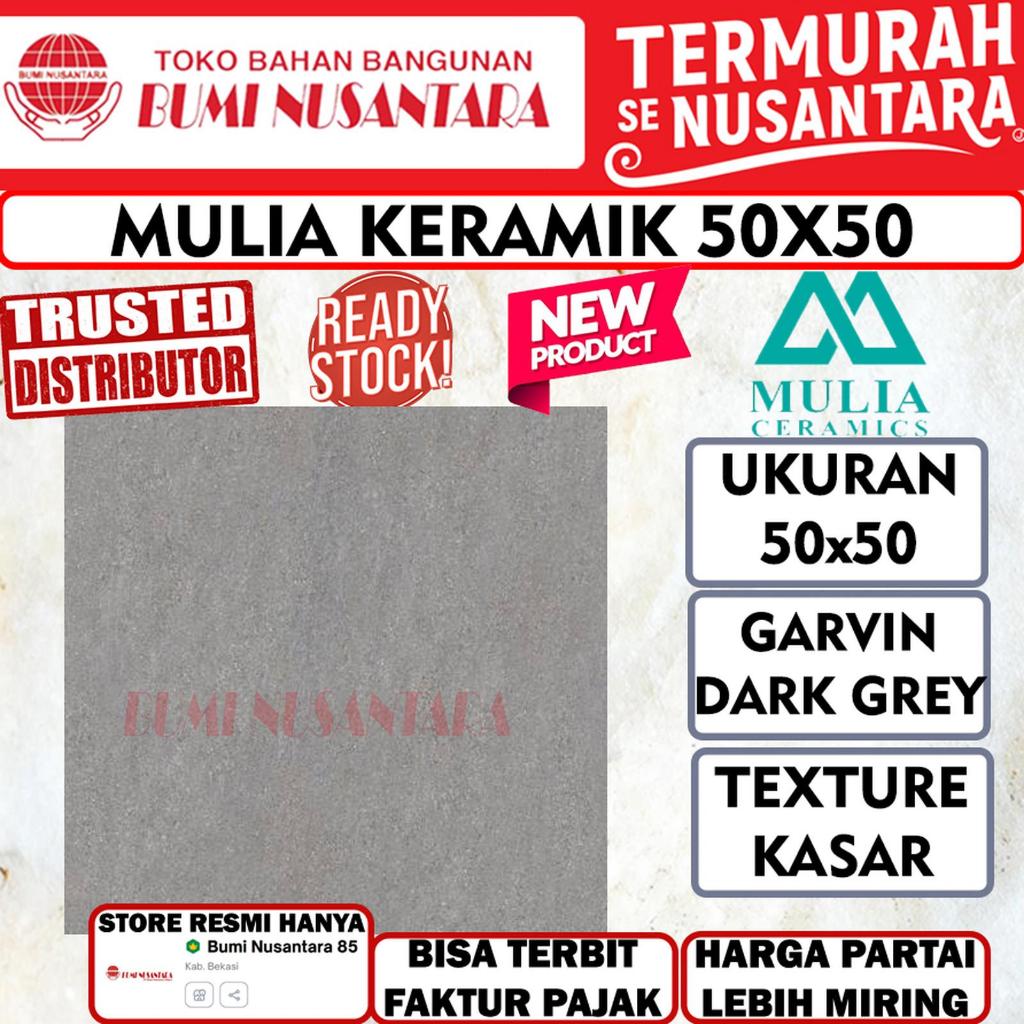 Mulia Keramik 50x50 Garvin Dark Grey Kasar Texture tile Motif Marmer Granit Carpot Kamar Mandi Garasi