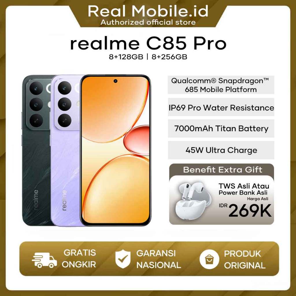 Realme C85 Pro 8/256 8/128 6/128 IP69 Water Resistance 7000mAh+45W Garansi Resmi Realme Indonesia