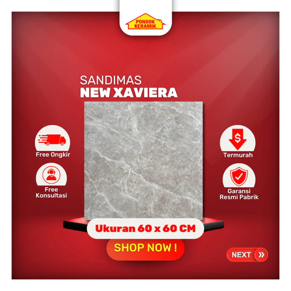 Granit Lantai Sandimas 60x60 New Xaviera Glossy Kilap Warna Abu Motif Marblle