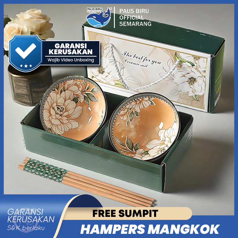 Paus Biru - Hampers Mangkok Keramik SNI Set Isi 2 Souvenir Pernikahan Hampers Natal dan Lebaran