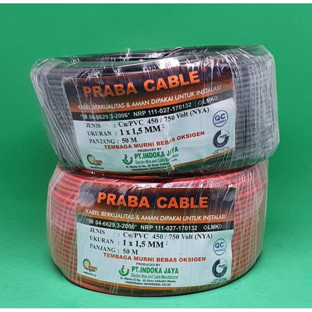 Jual Kabel Listrik NYA 1X1,5 Praba Original Tembaga Asli 50 Meter SNI ...