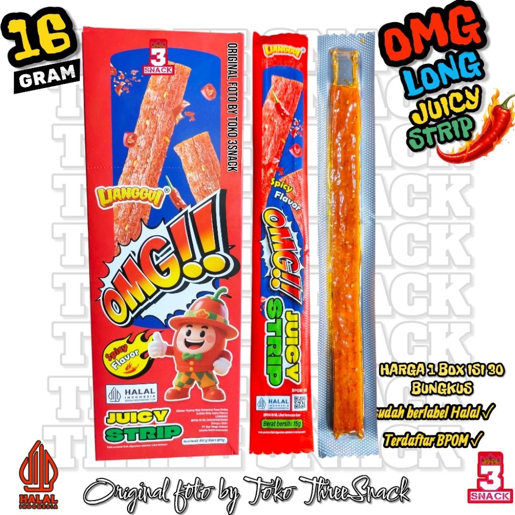 Jual SNACK PEDAS OMG LONG JUICY STRIP ISI 30 | Shopee Indonesia