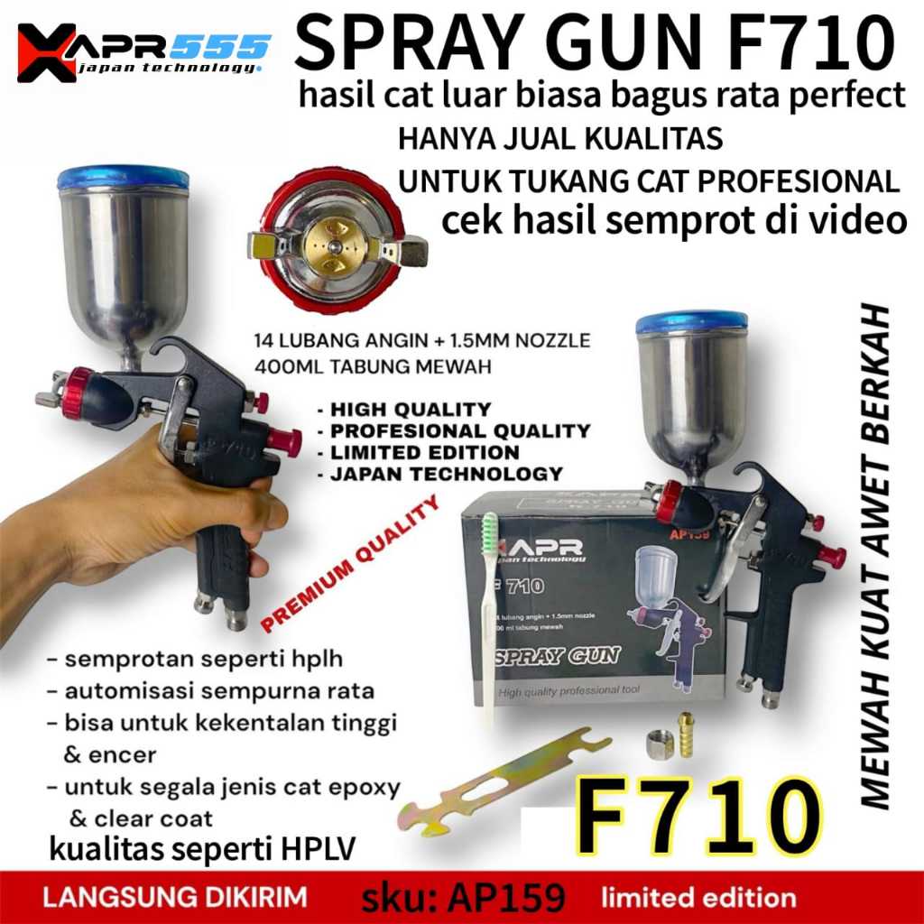 Jual COD spray gun F710 14 lubang alat semprot cat nozzle 1,5mm tabung ...