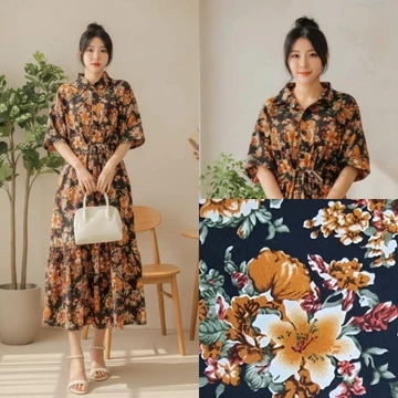 GG DRESS YURI MIDI DRESS Button Gaun Wanita Gaun Casual Busui Friendly