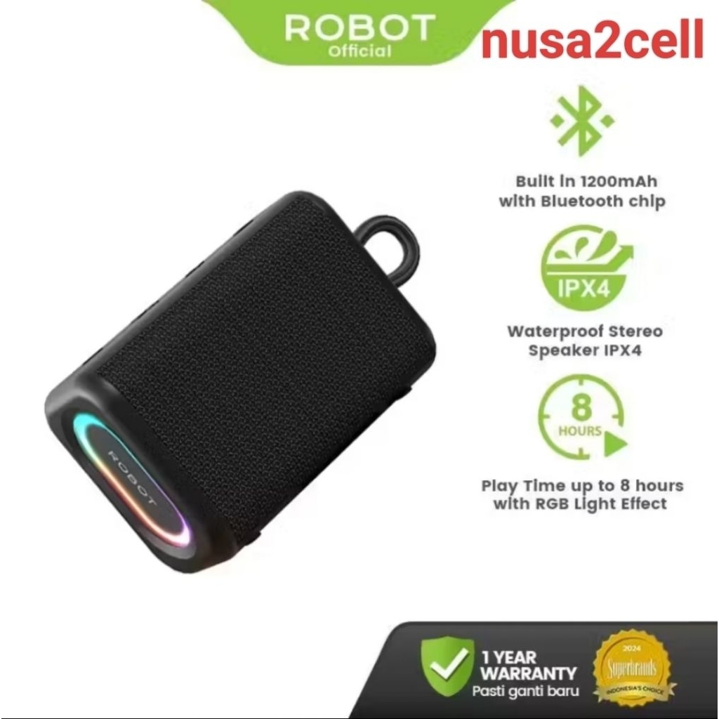 ROBOT RB180 IPX4 Bluetooth Speaker with RGB lightshow Portable Speaker Outdoor Mini Bluetooth 5.4 RGB Waterproof TWS Original ROBOT ( Garansi 1 Tahun )