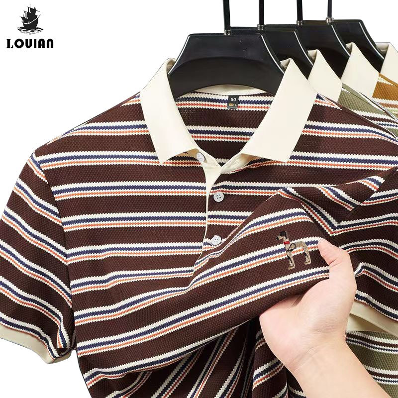 Jual Lou Lan kemeja pria Premium Casual stripe kancing Terlaris Baju ...