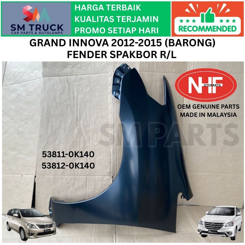 Jual (NHF MALAYSIA) FENDER SPAKBOR TOYOTA GRAND INNOVA BARONG 2011 2012 ...