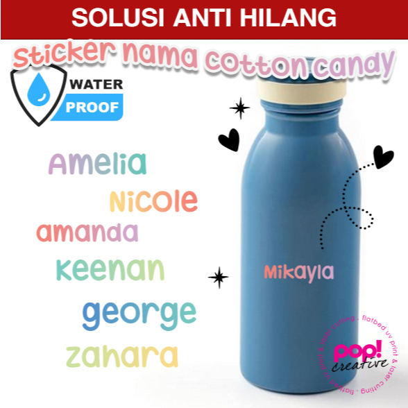 Jual Sticker Barang Custom Nama Waterproof Label 24pcs Cotton Candy ...