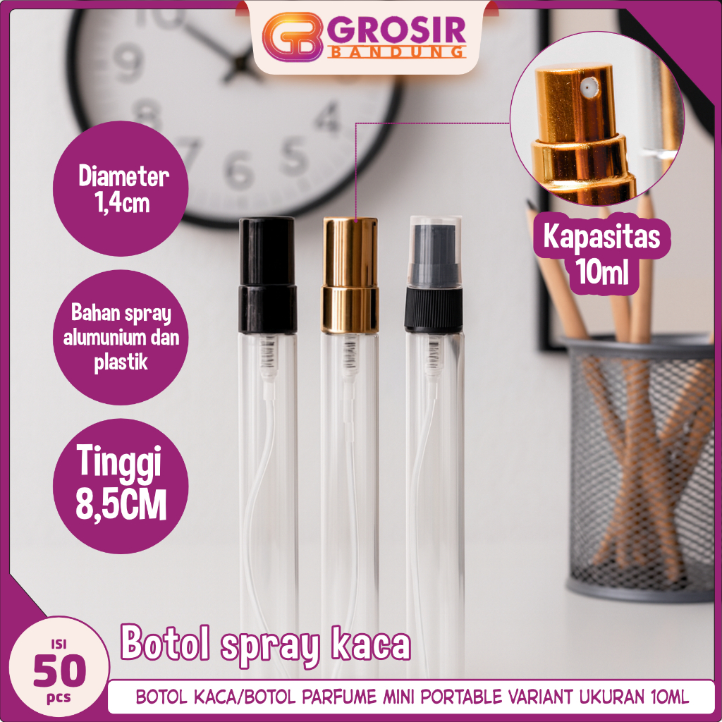 Jual [ISI 50]Botol kaca spray semprot parfum mini travel portable tebal ...