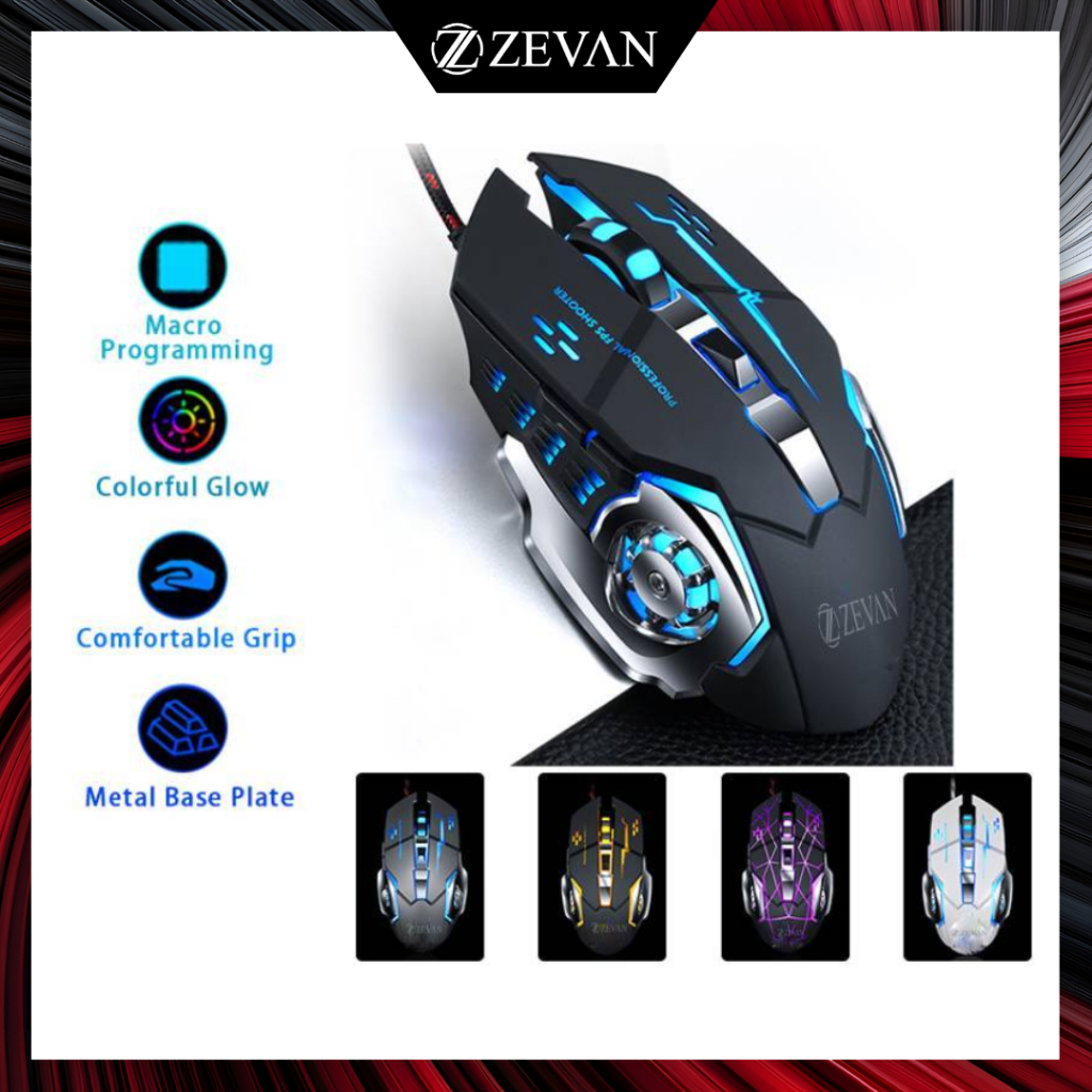 Jual ZEVAN Mouse GAMING Wired RGB 7-COLOR T-WOLF LED V6 Mouse Kabel ...
