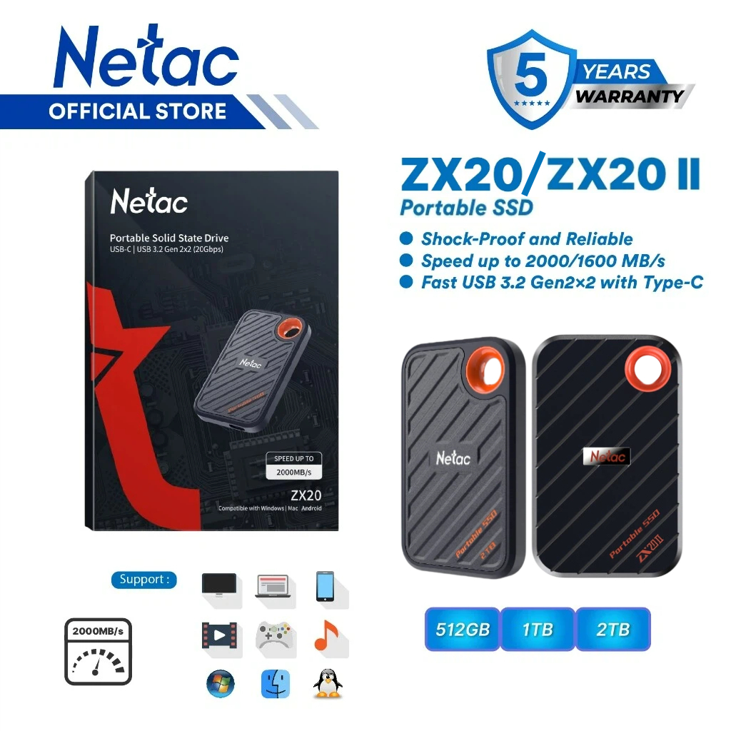 Jual Netac ZX20 /ZX20 II Magnetic External Portable SSD 512GB/1TB/2TB ...