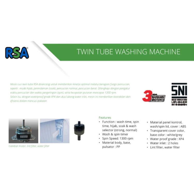 Jual Mesin Cuci RSA WM-TT-100 2 Tabung 10 Kg | Hemat Listrik & Daya ...