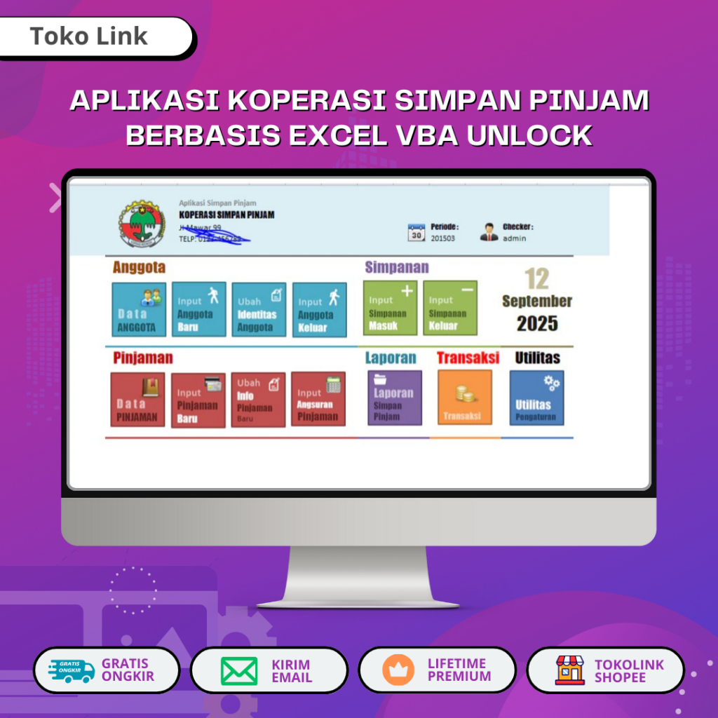 Jual Aplikasi Koperasi Simpan Pinjam Berbasis excel vba unlock | Shopee ...