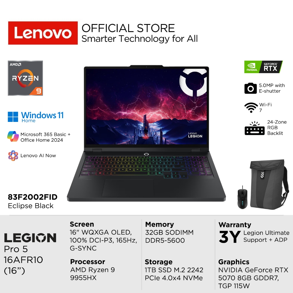 Jual Lenovo Legion Pro 5 16AFR10 2FID AMD Ryzen 9 9955HX, NVIDIA RTX ...