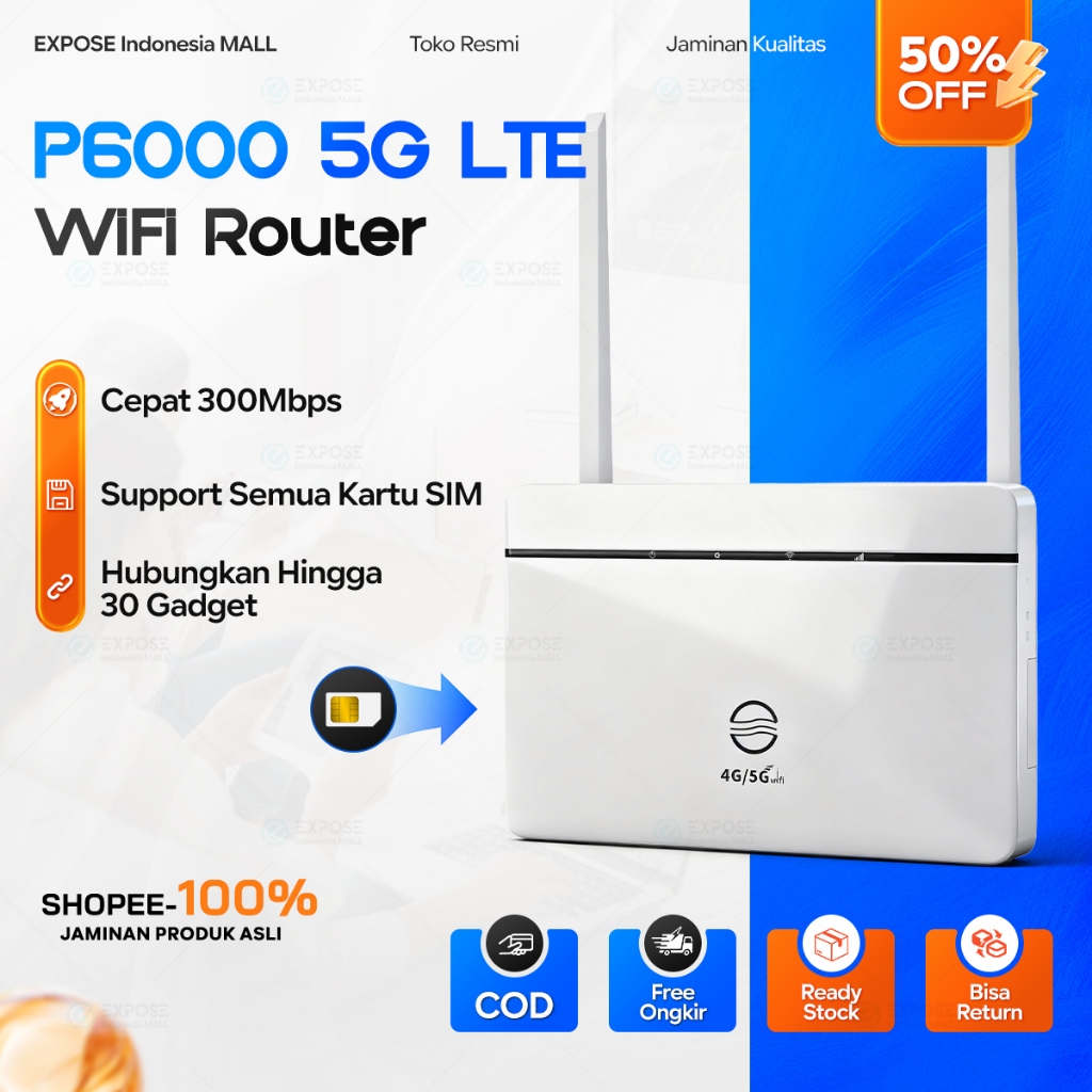 EXPOSE Modem WiFi 5G Portable - Router Nirkabel Unlimited 300Mbps Support SIM Card All Operator
