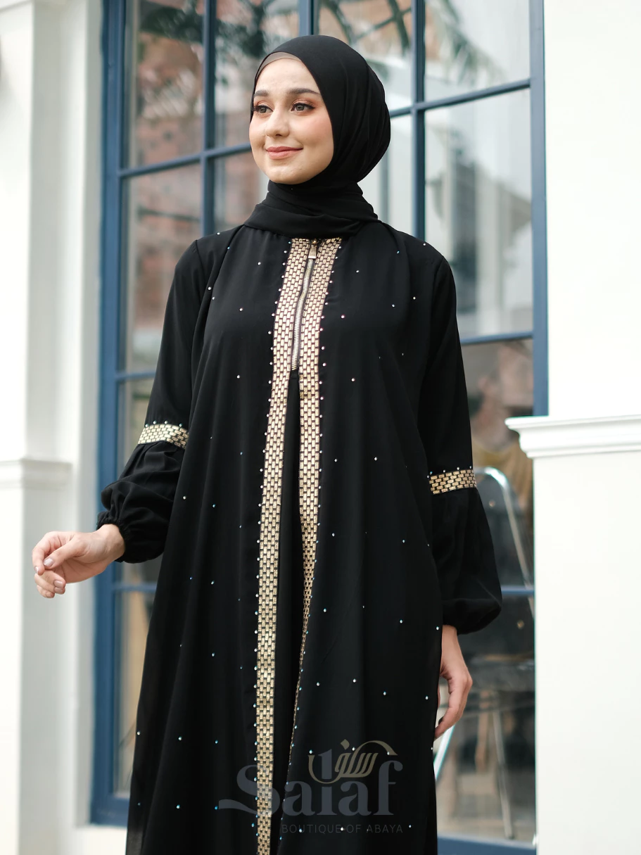 gamis harian adem dan nyaman abaya hitam turkey jetblack resleting depan busui