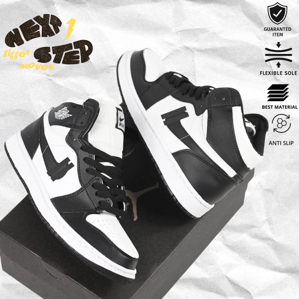 Jual Sepatu Casual JRDN High Panda Hitam Putih Leather Pria Wanita ...