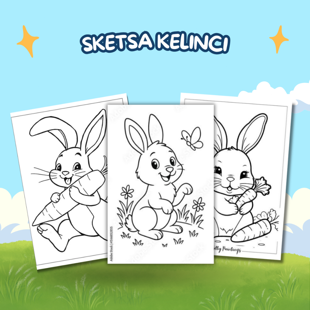 Jual Sketsa Gambar Mewarnai Untuk Anak Paud dan TK Tema Kelinci (Random ...