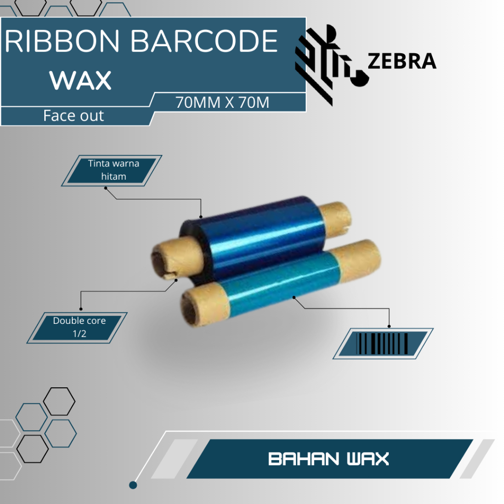 Jual ribbon wax 70mm x 70m double core 0,5 inch (face out) ribbon ...