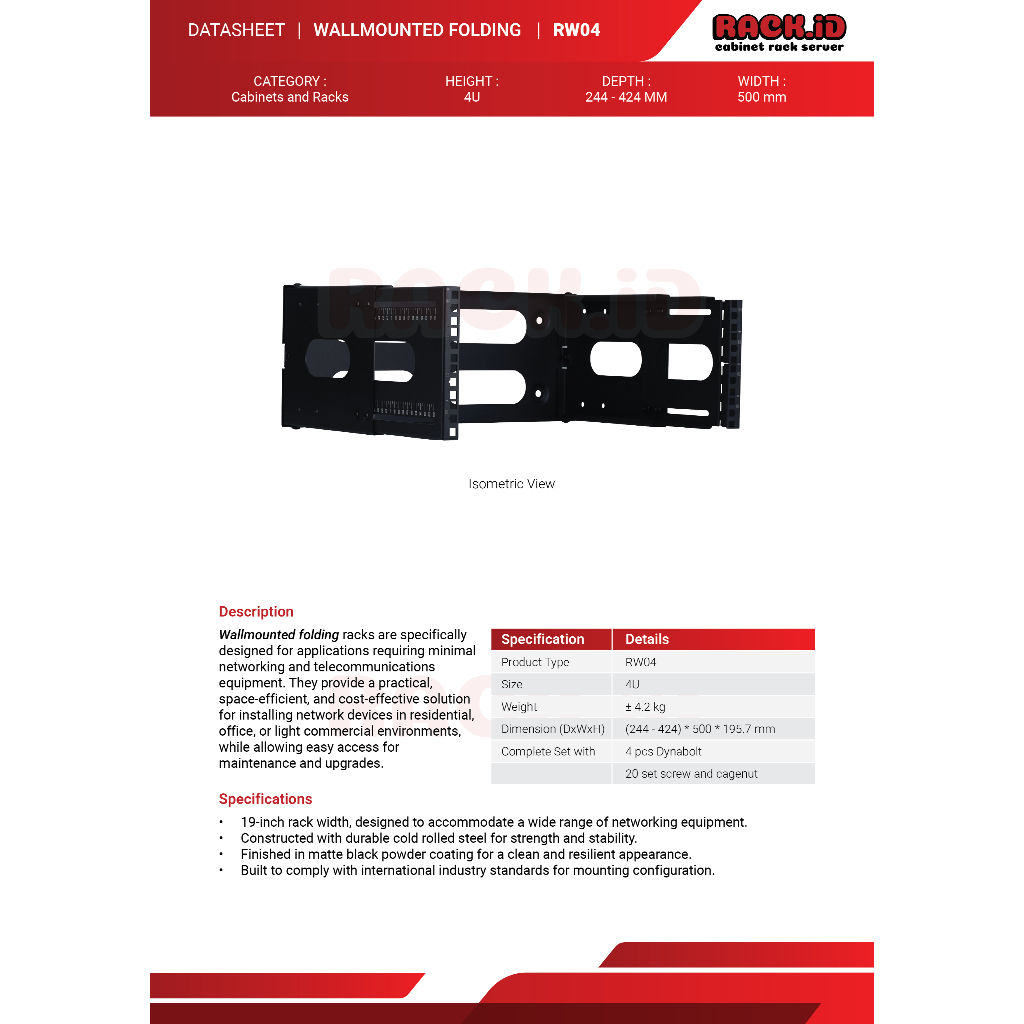 Jual Wallmount Folding WIDTH 500MM DEPTH 250 - 400MM Rack Server RACKID ...