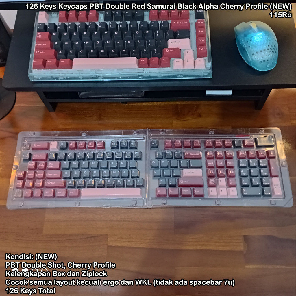 Jual 126 Keys Keycaps PBT Double Red Samurai Black Alpha Cherry Profile ...
