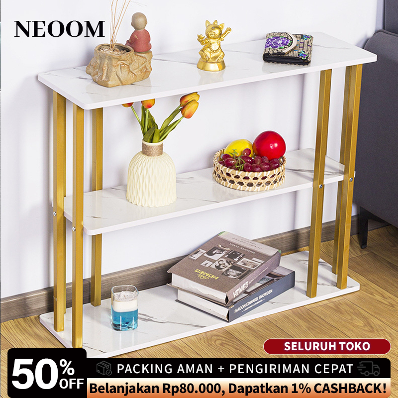 COD Meja Samping Sofa Minimalis 3 Tingkat Motif Marmer Putih Kaki Emas Meja Sudut Ruang Tamu Modern Side Table Multifungsi Estetik