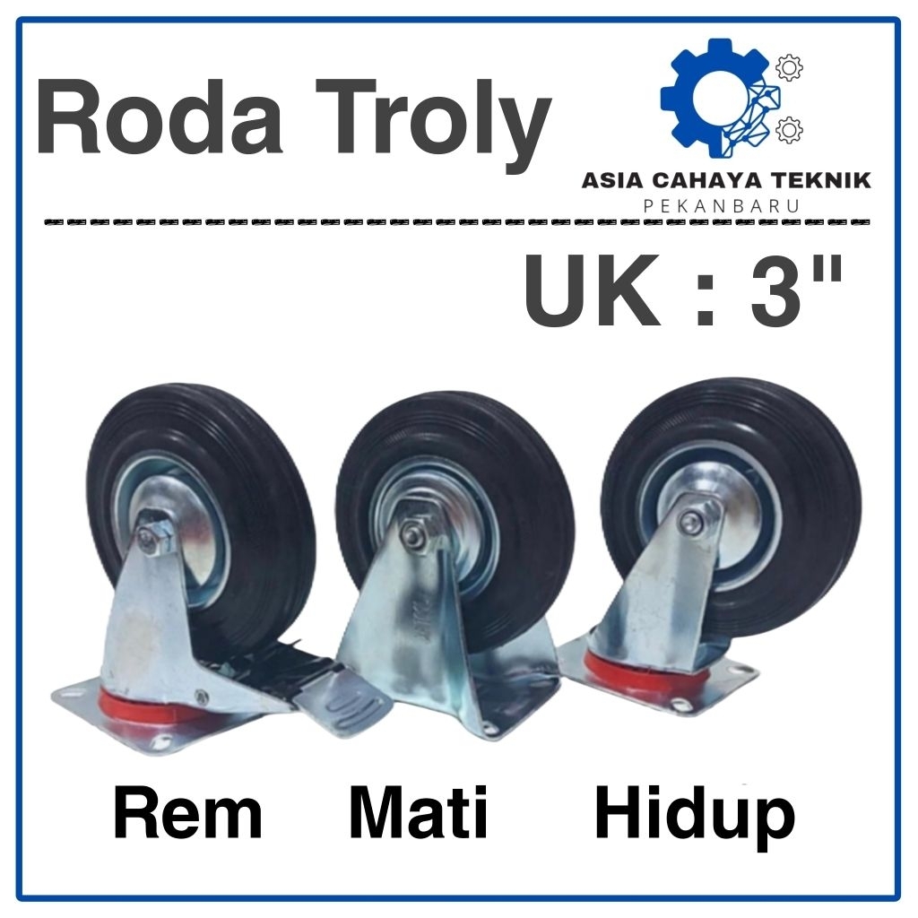 Jual Roda Trolley Karet Only Hidup Mati Rem Roda Troli Etalase 3 Inch 3 ...