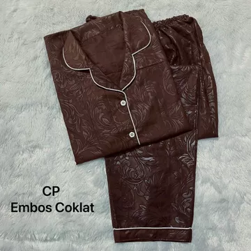 BJ PIYAMA CP SATIN EMBOS WANITA Baju Tidur Wanita Dewasa Lengan Pendek
