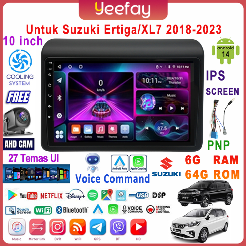 Untuk Suzuki Ertiga/XL7 2018-2023   8G+128G Android 14 Head Unit Termasuk Frame/PNP Soket 10 Inch IPS Screen