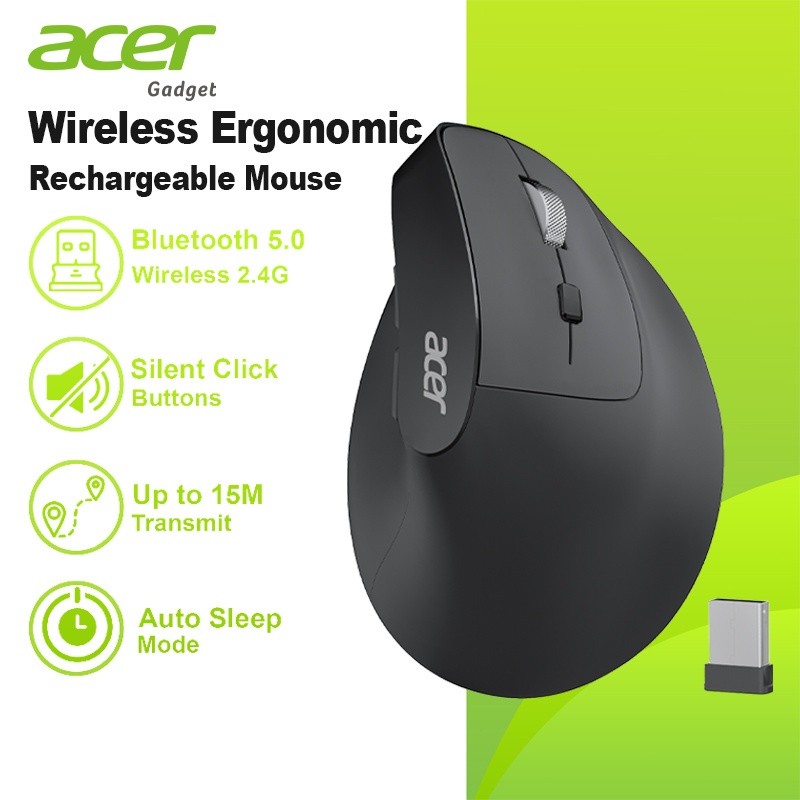 Jual Acer Ergonomic Wireless Mouse – Black | 2.4G Plug-and-Play | 1600 ...