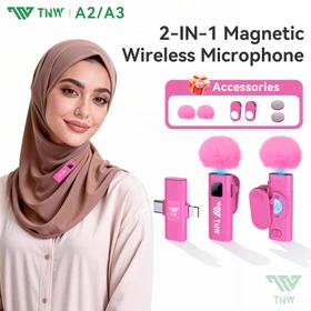 TNW A2 A3 2 In 1 Wireless Microphone Magnetic Mic Wireless Dual Lavalier Mikrofon HP Plug Play