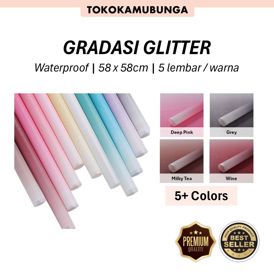 Jual [5 Lembar] Flower Wrapping Paper Gradasi Glitter | Kertas Buket ...