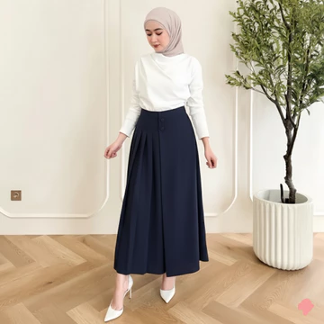 Celana Kulot Formal Husna Kancing 2 Kulot Pleats Kasual Celana Kulot Wanita Fit Highwaist