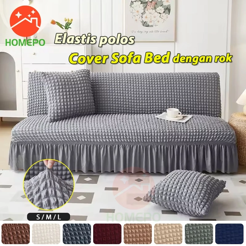 Cover Sofa Bed Penutup Sarung Alas SofaBed Elastic Tebal Sofa Bed Cover With Skirt / Polos Renda S M L
