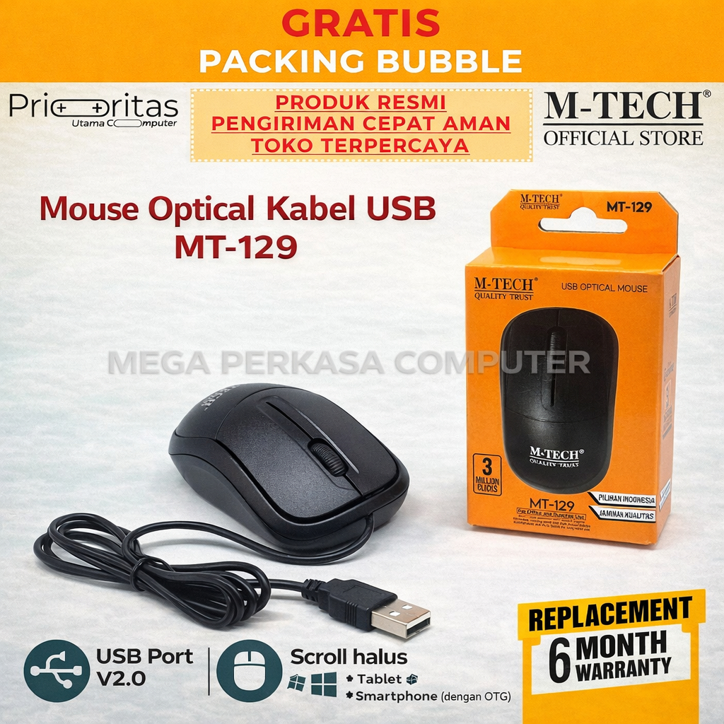 Jual MTech Original Mouse Kabel USB MT-129 MT129 for Komputer PC Laptop ...