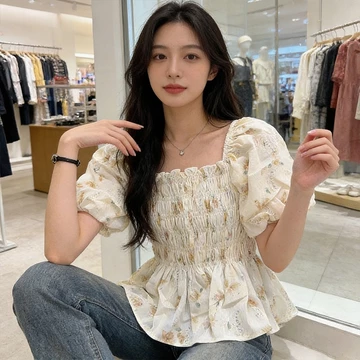 Yikoo Blouse Korea Multi Warna Blus Lengan Pendek Motif Bunga Atasan Wanita