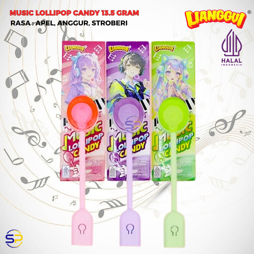 Jual LIANGGUI PERMEN LOLIPOP MUSIK RASA APEL, ANGGUR, STROBERI 13.5 ...