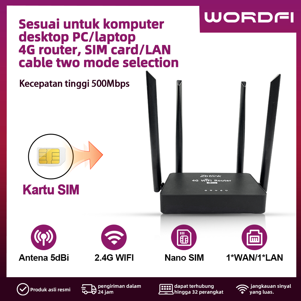 Jual wordfi 4G router 500Mbps mendukung kartu SIM dengan instalasi wifi ...