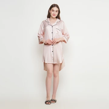 Diane Sally Piyama Wanita Dress Pendek Satin Silk Pink Baju Tidur Sleepwear Korean Style