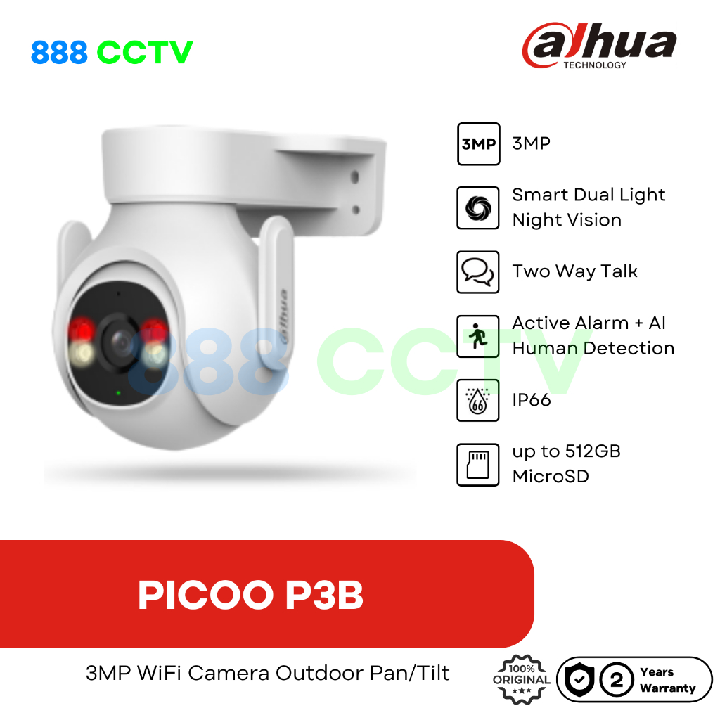 Jual Dahua Picoo B1 3MP P3B Camera Wifi Smart CCTV Outdoor Pan/Tilt DH ...
