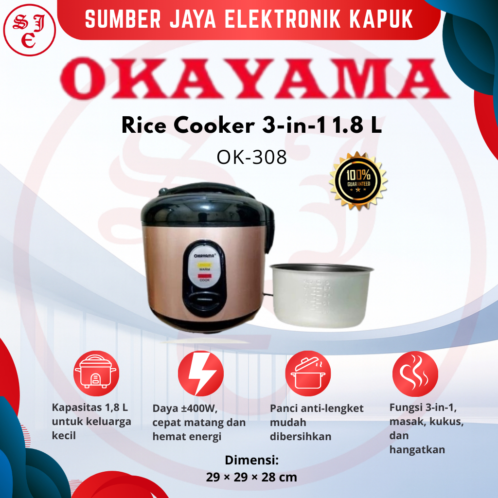 Jual Okayama Rice Cooker 1.8 Liter OK-308 Magic Com Stainless Steel ...